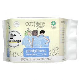 Cottons, 100% Natural Cotton Coversheet, Pantyliners, Ultra-Thin, 24 Liners