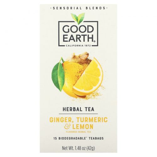 Good Earth Teas, Sensorial Blends, Herbal Tea, Ginger, Turmeric & Lemon, 15 Biodegradable Teabags, 1.48 oz (42 g)