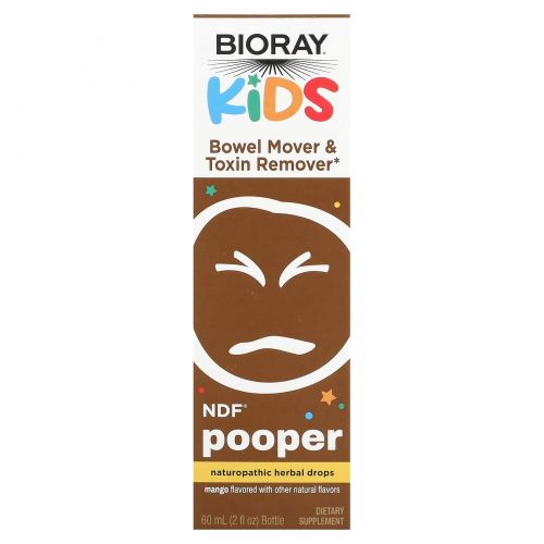 BioRay Inc., NDF "Pooper", стимуляция работы кишечника и вывод токсинов, для детей, вкус манго, 2 жид.унции(60 мл)