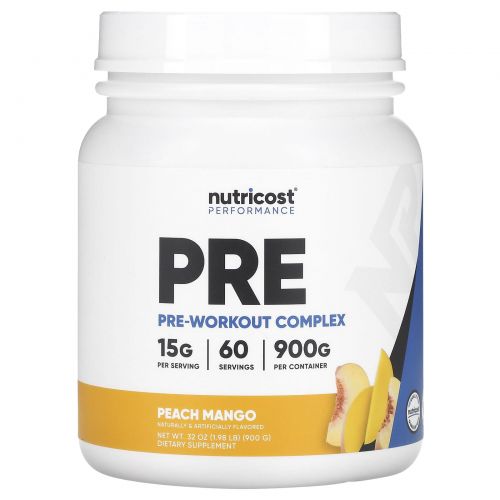 Nutricost, Performance, PRE, предтренировочный комплекс, персик и манго, 900 г (1,98 фунта)