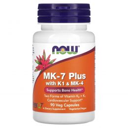 NOW Foods, MK-7 Plus с K1 и MK-4, 90 растительных капсул