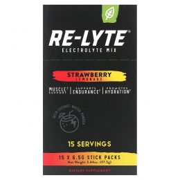 Redmond Trading Company, Re-Lyte, смесь электролитов, со вкусом клубничного лимонада, 15 стиков по 6,5 г (0,23 унции)