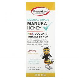 ManukaGuard, Manuka Honey, детский сироп от кашля и горла, дневной, с медом и лимоном, 118 мл (4 жидк. Унции)