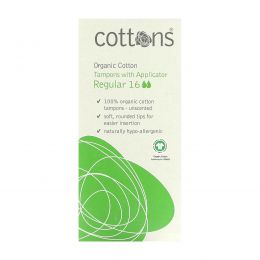 Cottons, 100% Natural Cotton,  Tampons with Applicator, Regular, 16 Tampons