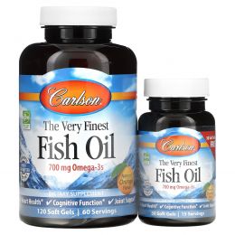 Carlson Labs, Самый лучший рыбий жир, 1000 мг, 2 флакона, 120+30 мягких желатиновых капсул