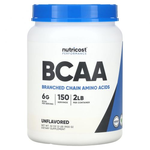 Nutricost, Performance, BCAA, аминокислоты с разветвленной цепью, без добавок, 900 г (2 фунта)