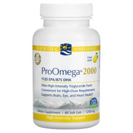 Nordic Naturals Professional, "ПроОмега 2000", пищевая добавка с омега-3, с лимонным вкусом, 1250 мг, 60 мягких желатиновых капсул с жидкостью