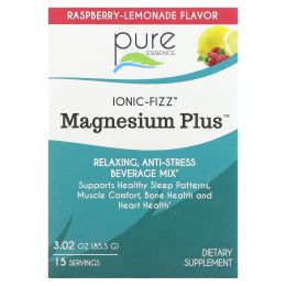 Pure Essence, Ionic-Fizz, Magnesium Plus, малиновый лимонад, 15 стиков по 5,7 г (0,2 унции)