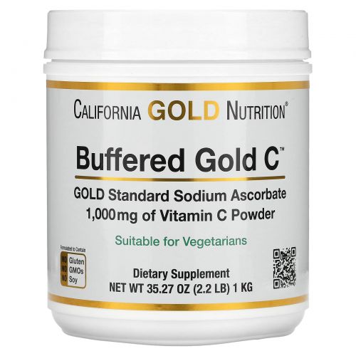 California Gold Nutrition, Buffered Gold C, некислый буферизованный витамин C в форме порошка, аскорбат натрия, 1000 мг, 1 кг (2,2 фунта)