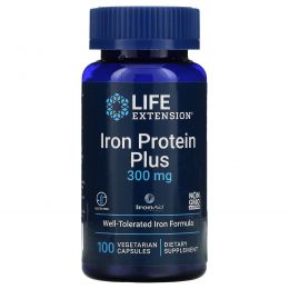 Life Extension, Iron Protein Plus, железосодержащий белок, 300 мг, 100 капсул