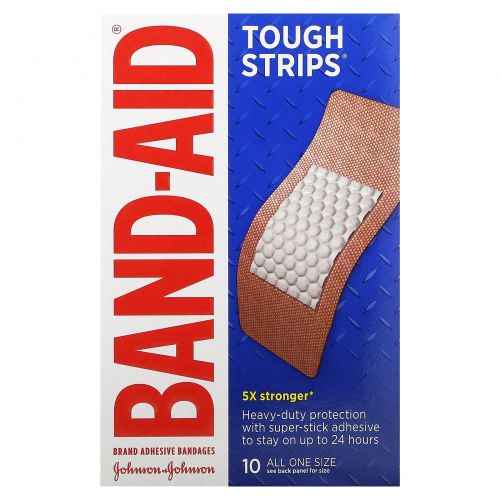 Band Aid, лейкопластыри, прочные полоски, 10 шт.