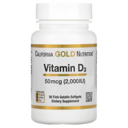 California Gold Nutrition, Витамин D3, 50 мкг (2000 МЕ), 90 желатиновых мягких таблеток