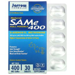 Jarrow Formulas, Природный  SAM-e (S-Adenosyl-L-Methionine) 400, 400 мг, 30 таблеток м энтеросолюбильным покрытием