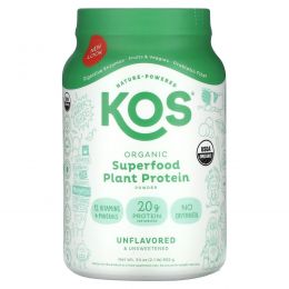 KOS, органический суперфуд в порошке растительного протеина, без вкусовых добавок, без подсластителей, 952 г (2,1 фунта)