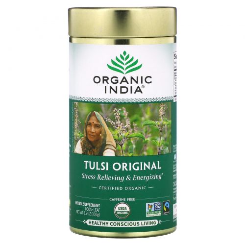 Organic India, Оригинальный листовой чай Туласи без кофеина, 3,5 унции (100 г)