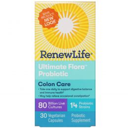 Renew Life, Забота о толстой кишке, пробиотик Ultimate Flora, 80 млрд живых культур, 30 растительных капсул