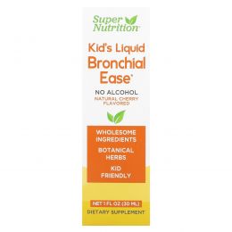 Super Nutrition, Kid's Liquid Bronchial Ease, без спирта, вишня, 30 мл (1 жидк. унция)