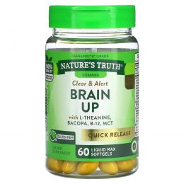 Nature's Truth, Brain Up, с L-теанином, бакопой, витамином B-12, MCT, 60 мягких таблеток Liquid Max