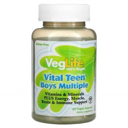 VegLife, Vital Teen, витаминный комплекс для мальчиков, 60 растительных капсул