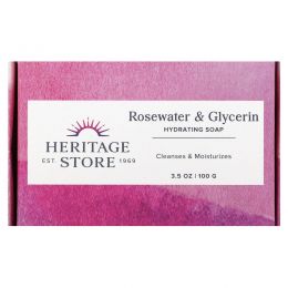 Heritage Store, розовая вода и глицерин, увлажняющее кусковое мыло, 100 г (3,5 унции)