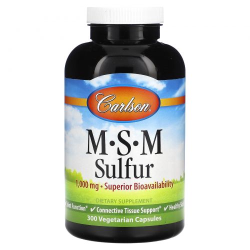 Carlson, MSM Sulfur, 1000 мг, 300 вегетарианских капсул