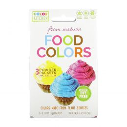 ColorKitchen, Украшение, пищевые красители, взятые у природы, 3 пакетика с красителями, 0,24 унц. (6,9 г.)