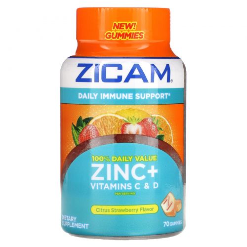 Zicam, Цинк и витамины C и D, цитрусовая и клубника, 70 жевательных таблеток