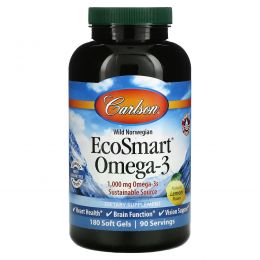 Carlson Labs, Norwegian EcoSmart Omega-3, натуральный лимонный вкус, 500 мг., 180 гелевых таблеток