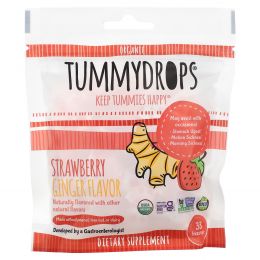 Tummydrops, Органические капли для живота, клубника и имбирь, 33 пастилки