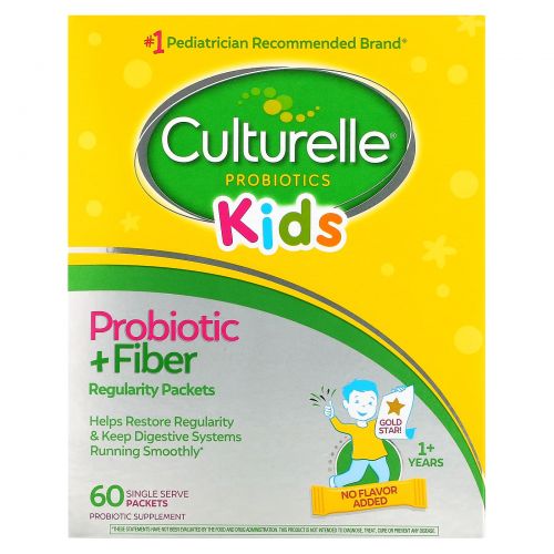 Culturelle, Kids, Regularity Probiotic + Fiber, Unflavored, 60 Single Serve Packets