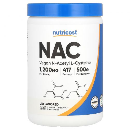 Nutricost, веганский NAC, без добавок, 500 г (17,9 унции)