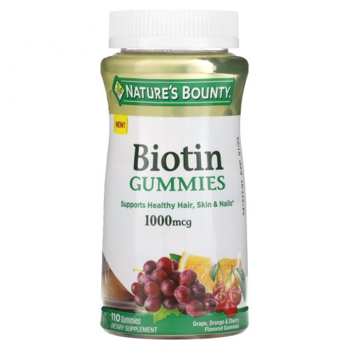 Nature's Bounty, Biotin Gummies, Grape, Orange & Cherry Flavored, 1000 mcg , 110 Gummies