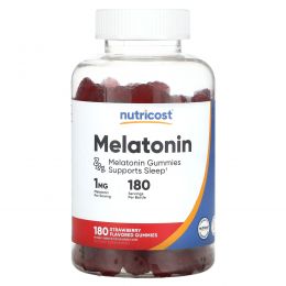 Nutricost, Мелатонин, клубника, 1 мг, 180 жевательных таблеток