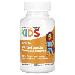 California Gold Nutrition, жевательные мультивитамины с пробиотиками и ферментами для детей, с фруктовым вкусом, 120 вегетарианских таблеток