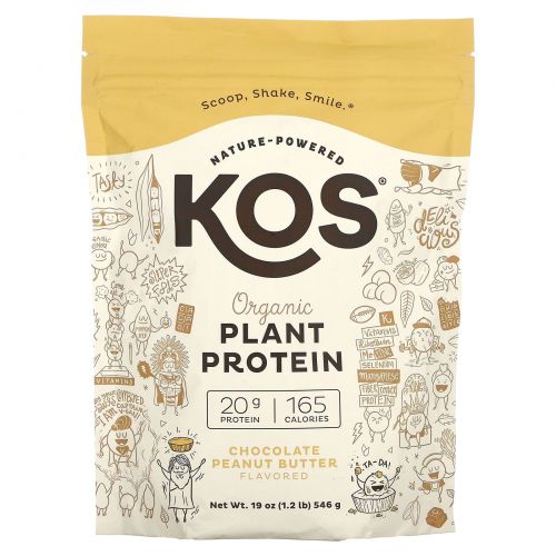 KOS, Органический растительный протеин, шоколадно-арахисовая паста, 546 г (1,2 фунта)