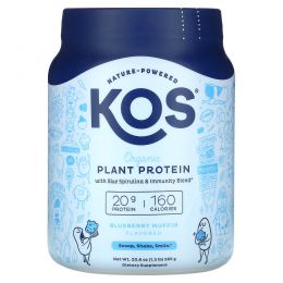 KOS, Organic Plant Based Protein with Blue Spirulina + Immunity Blend, Blueberry Muffin, 1.3 lb (585 g)