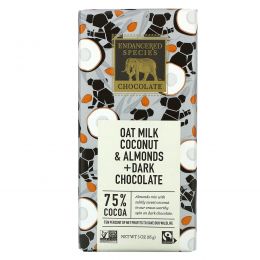 Endangered Species Chocolate, Овсяное молоко, кокос и миндаль + темный шоколад, 75% какао, 85 г (3 унции)