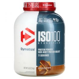 Dymatize Nutrition, ISO 100 гидролизованный, 100% изолят сывороточного протеина, шоколадно-арахисовая паста, 5 фунтов (2.3 кг)