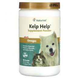 NaturVet, Порошковая добавка Kelp Help Plus Omegas, для собак и кошек, 454 г (1 фунт)