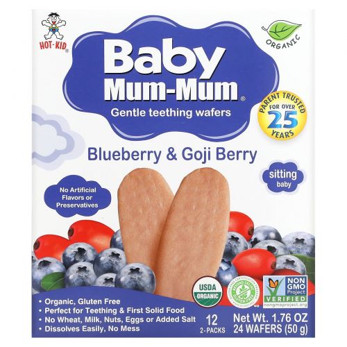 Hot Kid, Baby Mum-Mum, Organic Rice Rusk, Blueberry & Goji Rice Rusks, 24 Rusks, 17.6 oz  (50 g) Each