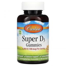 Carlson Labs, Super D3 Gummies,  Natural Fruit Flavors, 100 mcg (4,000 IU), 120 Gummies