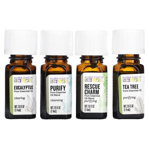 Aura Cacia, Purify Kit, очищающие чистые эфирные масла, 4 флакона по 7,4 мл (0,25 жидк. Унции)