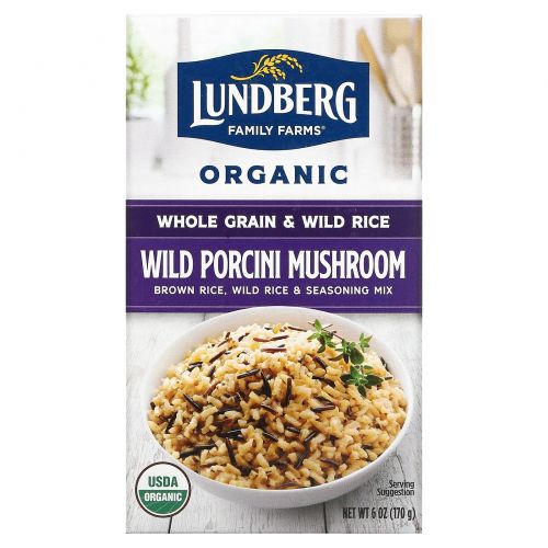 Lundberg, Organic Whole Grain Rice & Seasoning Mix, Rice & Wild Rice, Wild Porcini Mushroom, 6 oz (170 g)