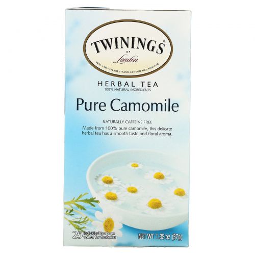 Twinings, Ромашковый травяной чай, Без кофеина, 25 чайных пакетиков, 1,32 унции (37,5 г)