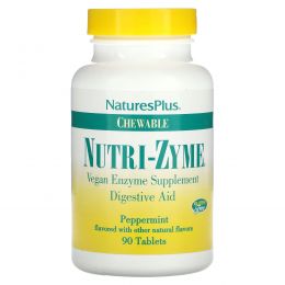 Nature's Plus, Ферменты Nutri-Zyme, жевательные таблетки с натуральной мятой, 90 таблеток