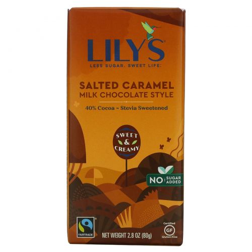 Lily's Sweets, 40% Chocolate & Milk Bar, Caramelized & Salted, 2.8 oz (80 g)
