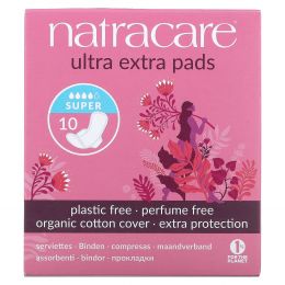 Natracare, Органические и натуральные прокладки Ultra Extra, супер, 10 прокладок