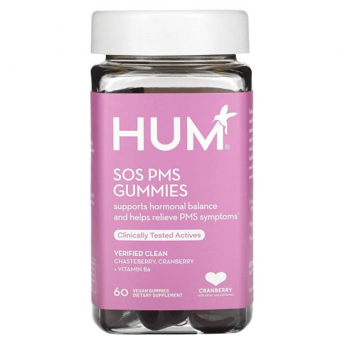 HUM Nutrition, жевательные таблетки SOS PMS, со вкусом клюквы, 60 веганских жевательных таблеток