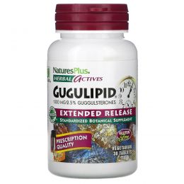 Nature's Plus, Herbal Actives, Gugulipid, с отложенным высвобождением активного вещества, 1000 мг, 30 вегетерианских таблеток