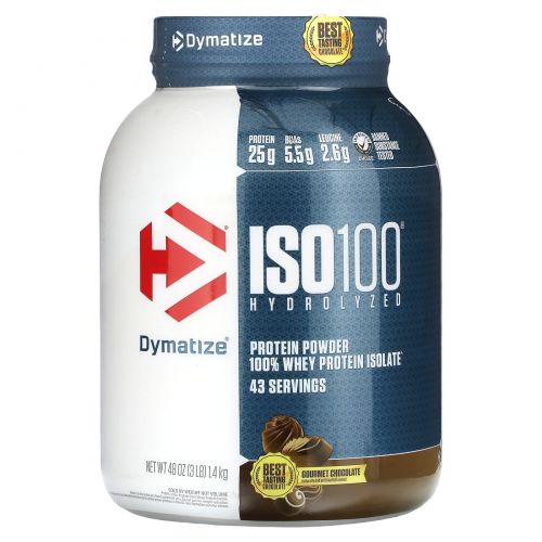 Dymatize Nutrition, ISO 100, 100% гидролизованный изолят сывороточного белка со вкусом шоколада, 3 фунта (1342 г)